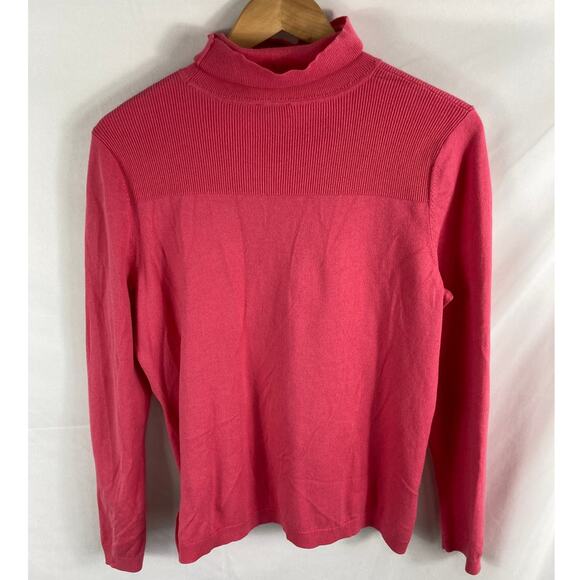 Talbots Pink Ribbed Detail Turtleneck Sweater Size LP - Picture 5 of 5